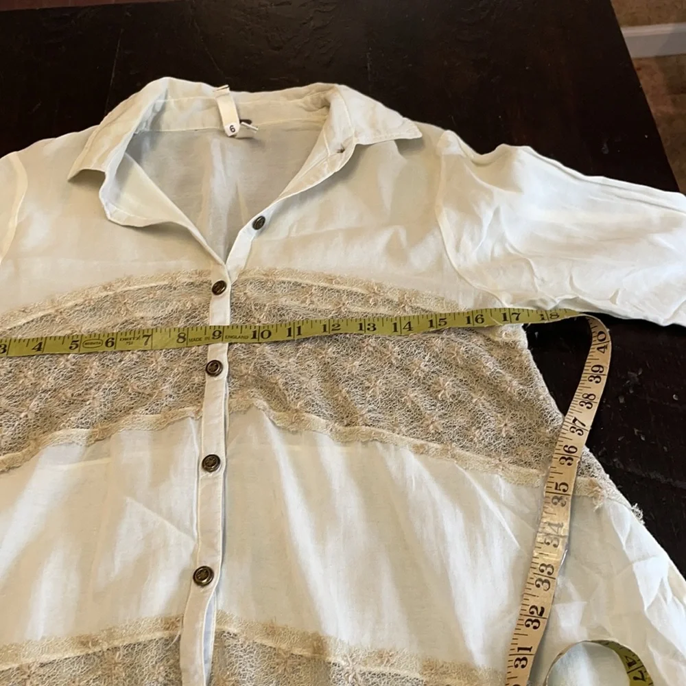 We The Free Ivory Blouse with Beige Lace Panels